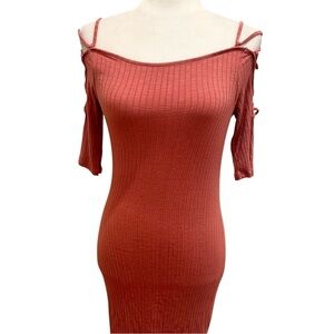 Pink Ribbed Lace Up Dress Size M